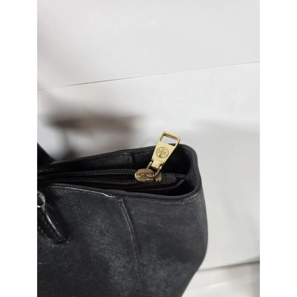 TORY BURCH Emerson/York Buckle Tote Saffiano Leather Designer Shoulder Bag BLACK